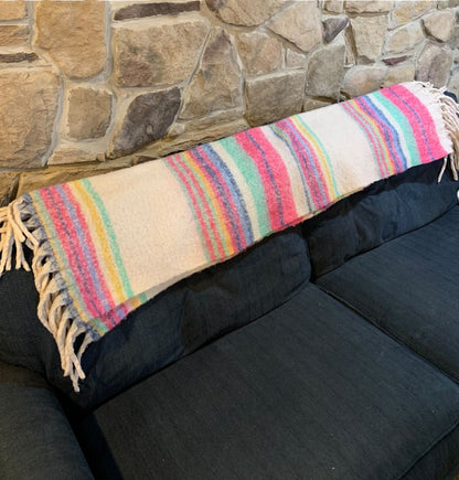 Free People Skye Stripe Fringe Throw Blanket 60" x 51" Soft Boho