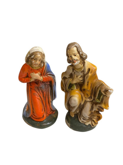 Vintage Mary and Joseph Hollow Plaster Nativity Figurine Western Germany 4"