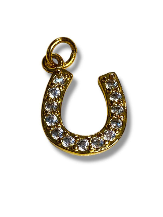 Goldtone Horseshoe Rhinestone Charm Pendant 12mm Lucky