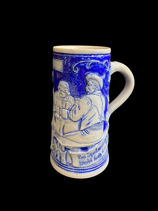Vintage Germany Stoneware Stein Salt Glazed Mug Cobalt .5 Liter