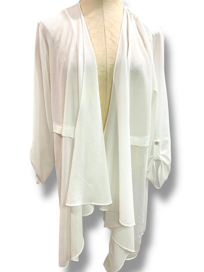 Size 12/14 Chicos Travelers Womens Off White Sheer Cardigan Waterfall Open