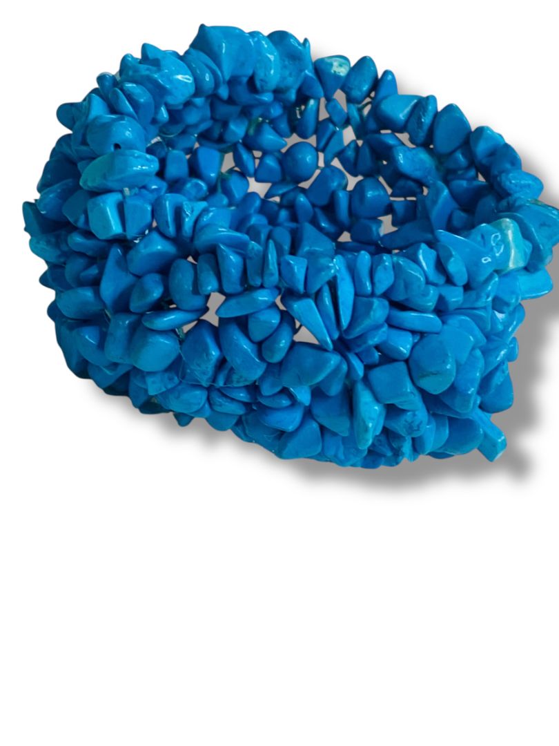 Turquoise Chip Bead Bracelet 1.25" Wide Cuff Stretch