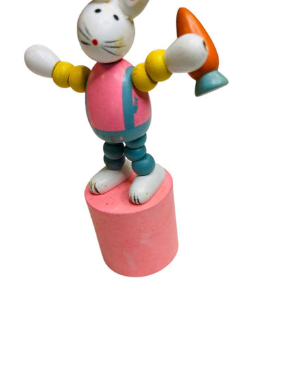 Wooden Push Puppet Collapsing Toy Easter Bunny Rabbit 4.5"