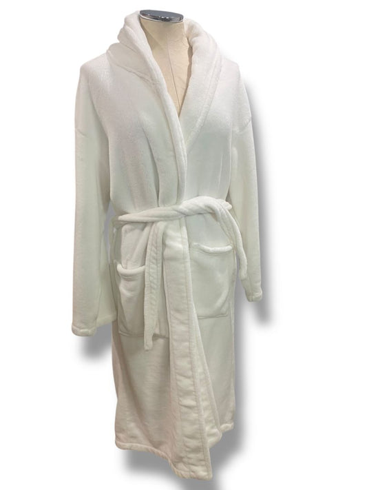 One Size White Belted Womens Robe Fleece Fluffy Pockets