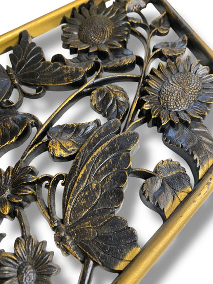 1970s Burwood Homco Wall Plaque Butterfly Flower Diamond 16.75"h x 10.25"
