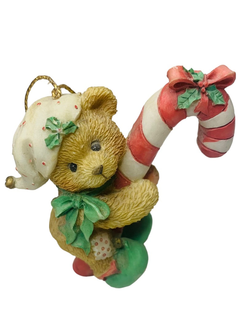 1995 Enesco Priscilla Hilman Cherished Teddie  Christmas Ornament Candy Cane 3"