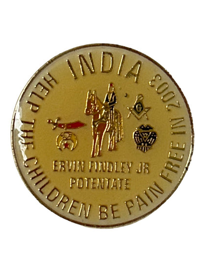 Shriners Lapel Pink India Help the Children be Pain Free 1" Diameter