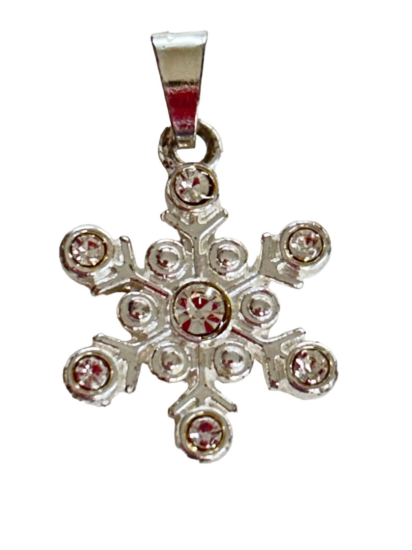 Silvertone Rhinestone Necklace Pendant Charm 1"