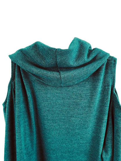 1X Attitudes by Renee Blue Green Cold Shoulder Cowl Neck Sweater