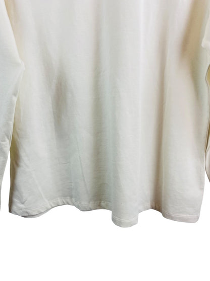 XL D & Co Women's V-Neck Embroidered Neckline Ivory Color Long Sleeve Tshirt