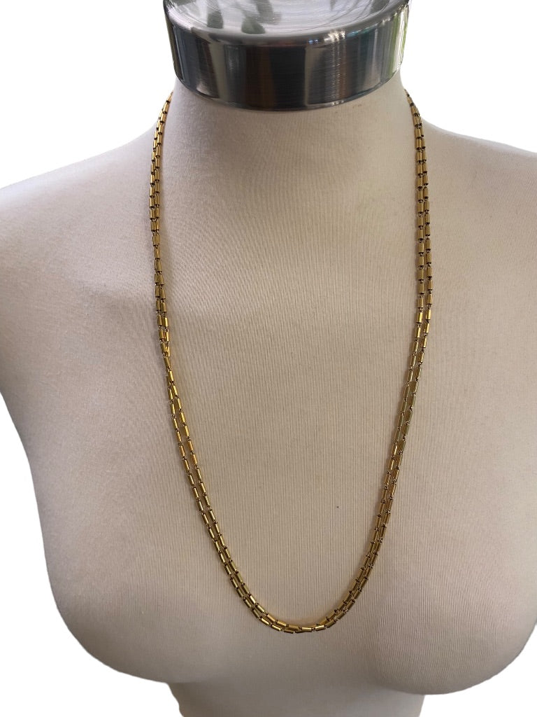 Goldtone Bugle Bead Necklace 54" Strand String Barrel Closure