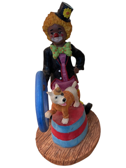 1997 Resin Clown Figurine Brown Skin Trick Dog Ring 7" Tabletop