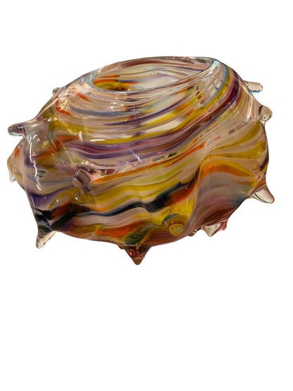 Signed James Hayes Art Glass Swirl Vessel Abstract Hand Blown  8.5" x 5.25