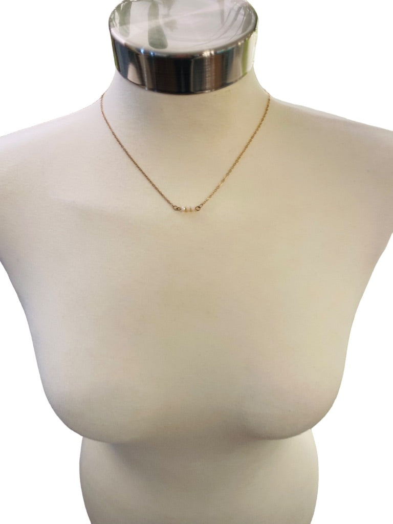 Delicate Goldtone Necklace Blush Pink Faceted Triple Beads Adjustable 15-18" Lobster Clasp