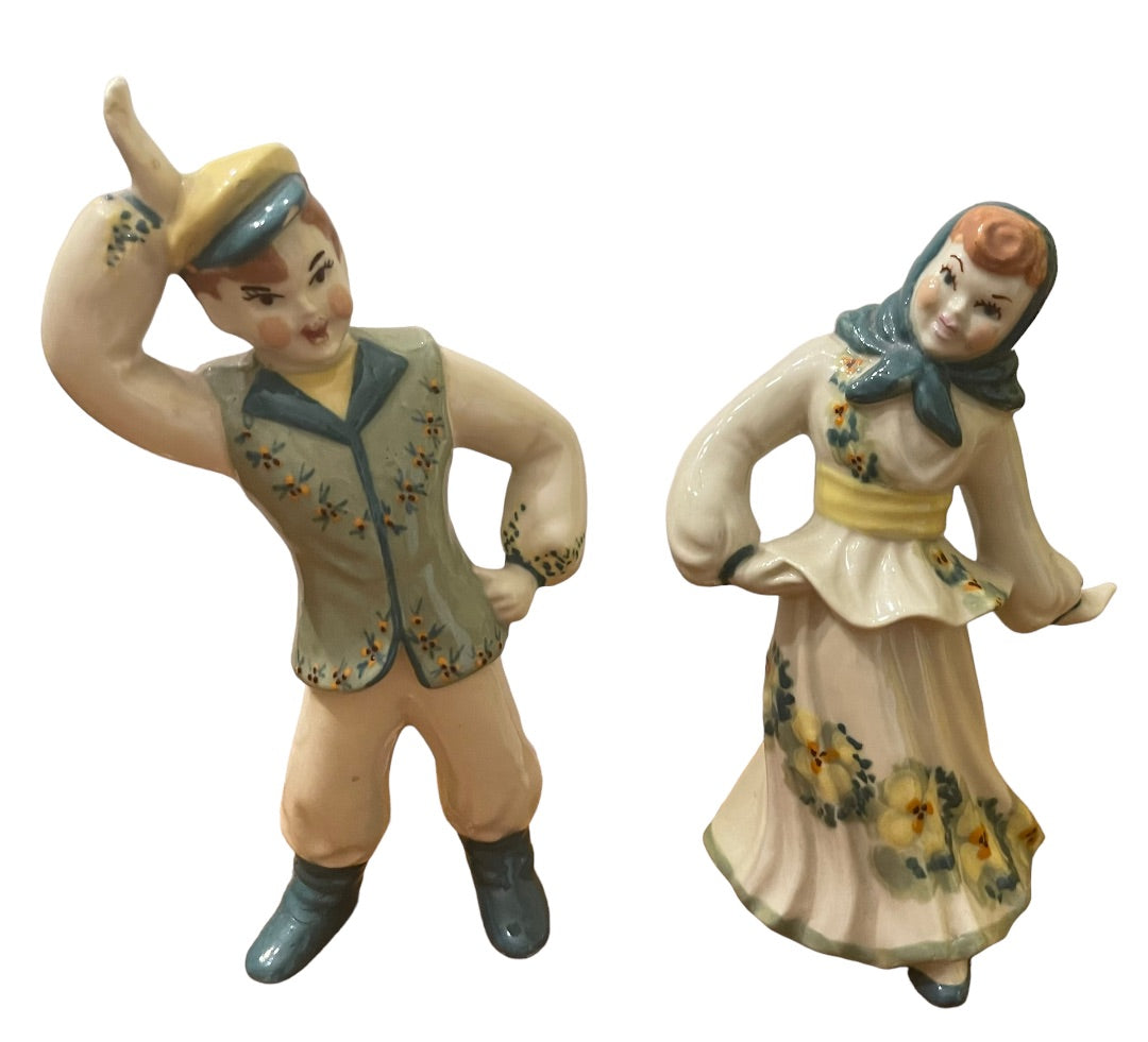 Vintage East European Dancers Ceramic Man Woman Figurines Traditional 6.5"h