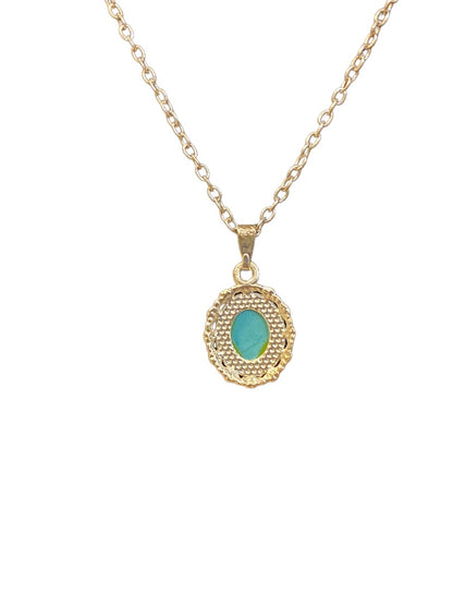 Silvertone Delicate 18" Chain Necklace with Faux Turquoise Pendant