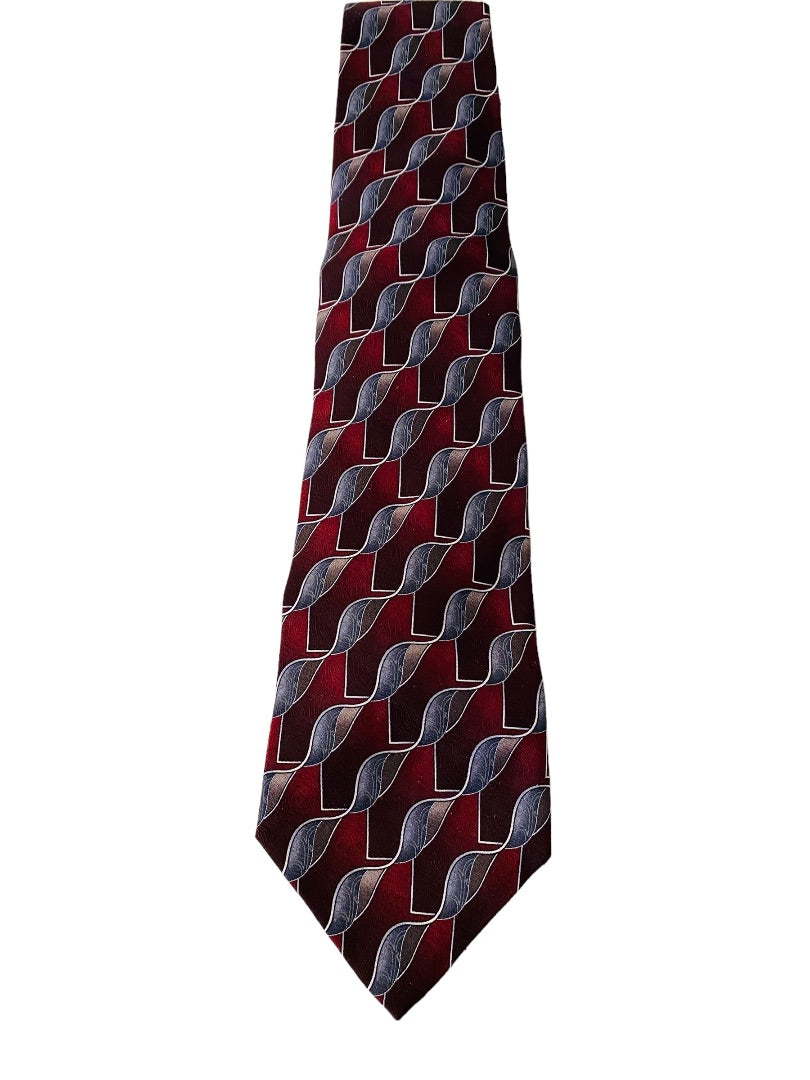 Joseph & Feiss Extra Long Mens 60" Necktie Tie Red Gray  100% Silk