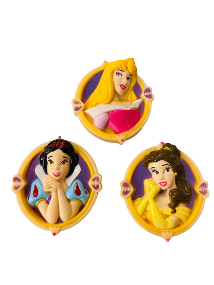 Set of 3 Disney Clip On Button Princess Snow White Belle Aurora 1.5" Diameter Slide On