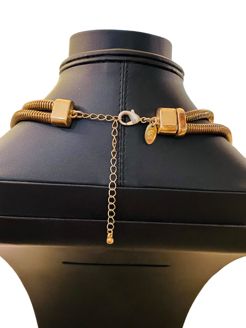 Charming Charlie Goldtone Statement Necklace 17-21" Dual Snake Chain