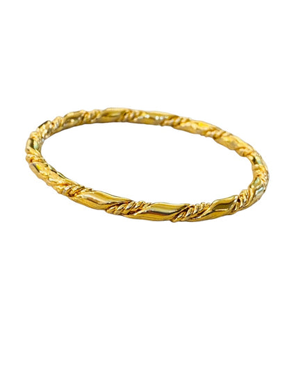 Goldtone Textured Bangle Bracelet Twist Design 2.6" Inside Diameter