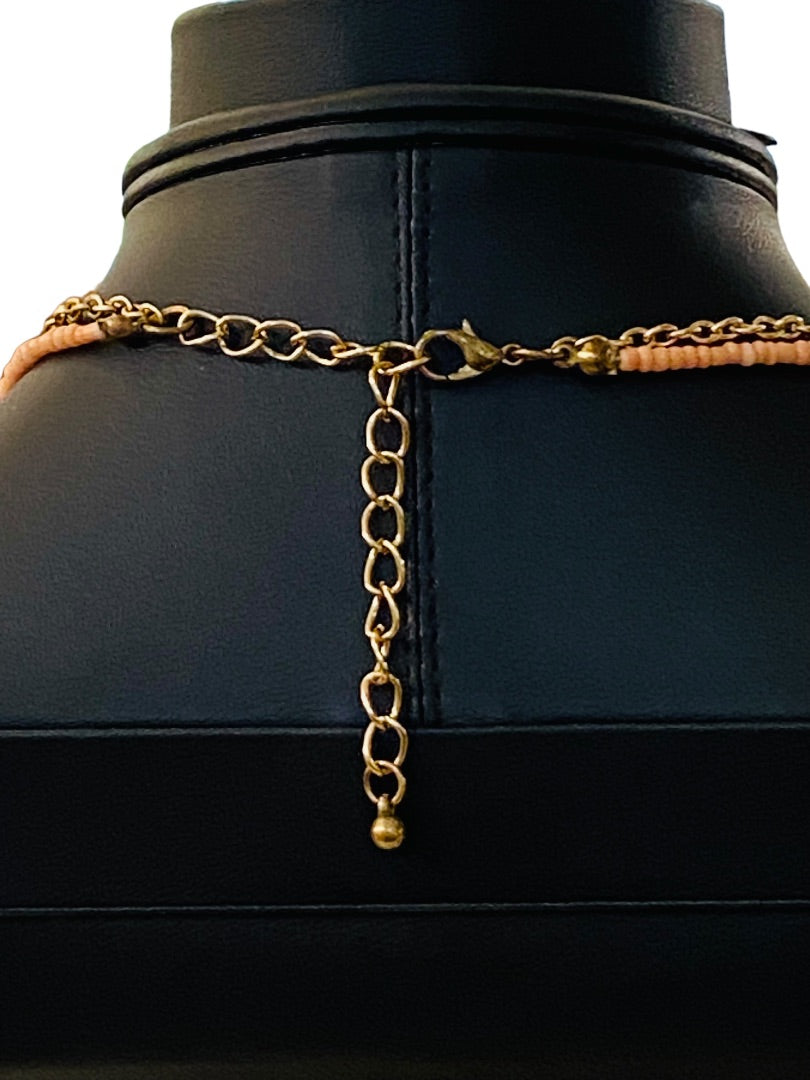 Dual Strand Layered Necklace Pink Seed Beads Goldtone 18-20"