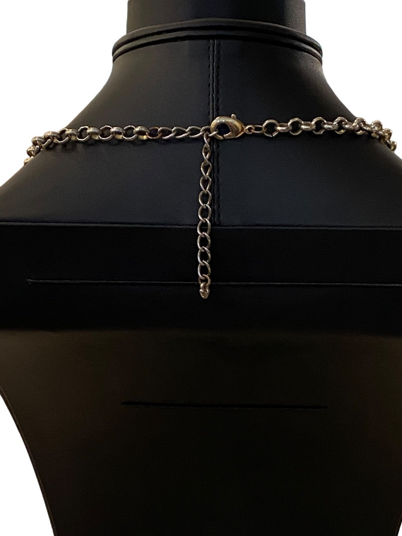 Statement Necklace Teal Coral Goldtone Funky Lays Flat Faceted Acrylic Beads