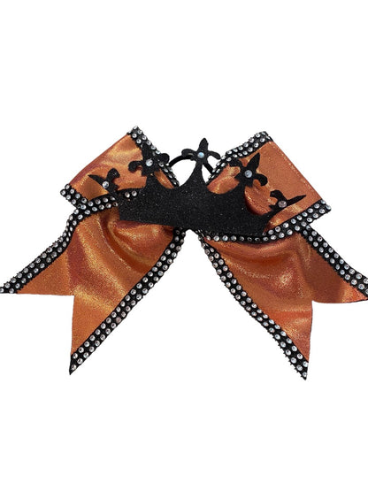 Girls Oversize Hair Bow 6.5" Elastic Ponytail Holder Shiny Orange Black Crown