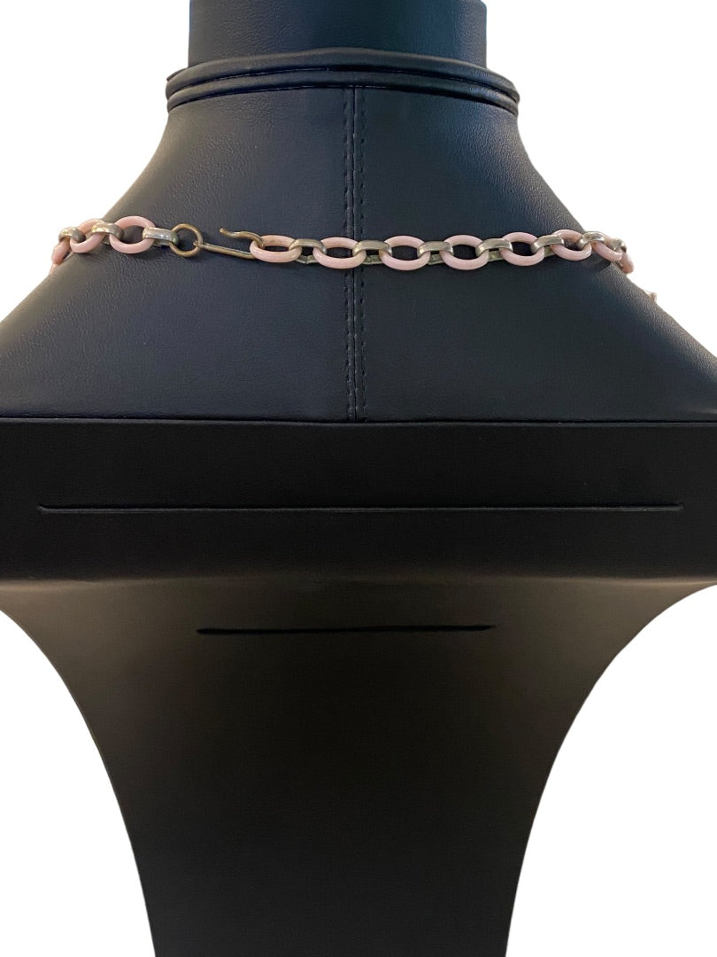 Vintage 13-15" Necklace Hook Closure Pink Plastic Leaf Silvertone