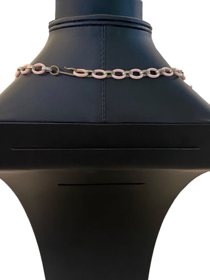 Vintage 13-15" Necklace Hook Closure Pink Plastic Leaf Silvertone