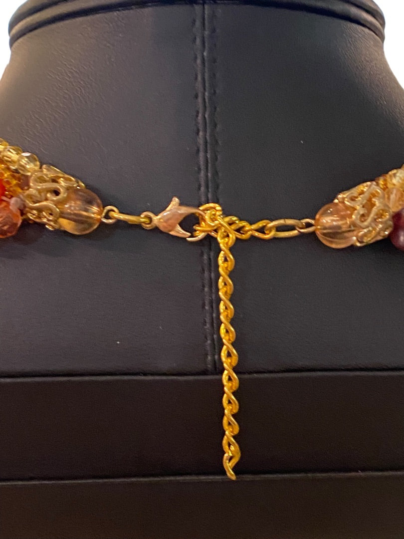 Vintage Twist Multistrand Acrylic Beaded Necklace 18-21" Orange Brown Lobster Clasp