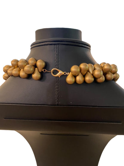 Goldtone Plastic Bead Chunky Statement Necklace 19" Lobster Clasp Retro