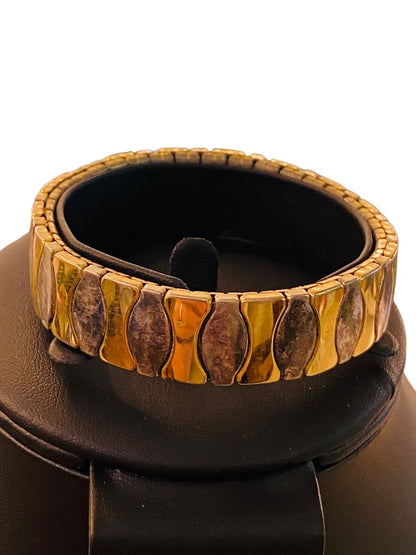 Silvertone Goldtone Stretch Bracelet Stainless Steel Oval Hourglass Design