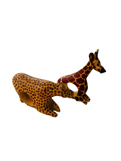 Napkin Rings Holder Wooden Safari Theme Giraffe Leopard Free Standing