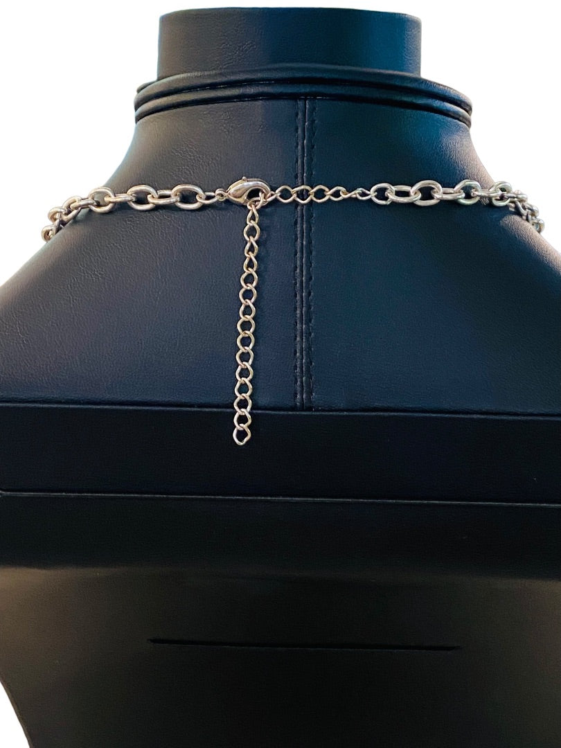 Silvertone and Aqua Charm Layered Circle Necklace 16-19" Lobster Clasp