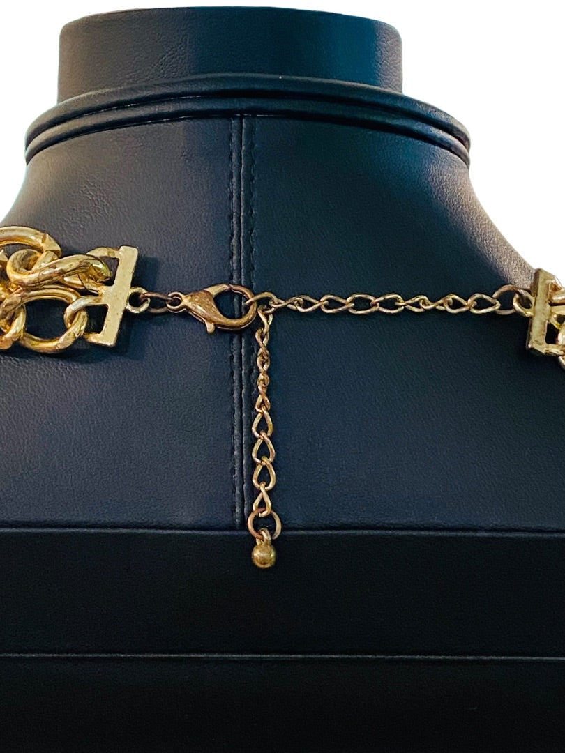 Goldtone Chunky Dual Strand Chain Necklace Lobster Clasp 17-20"