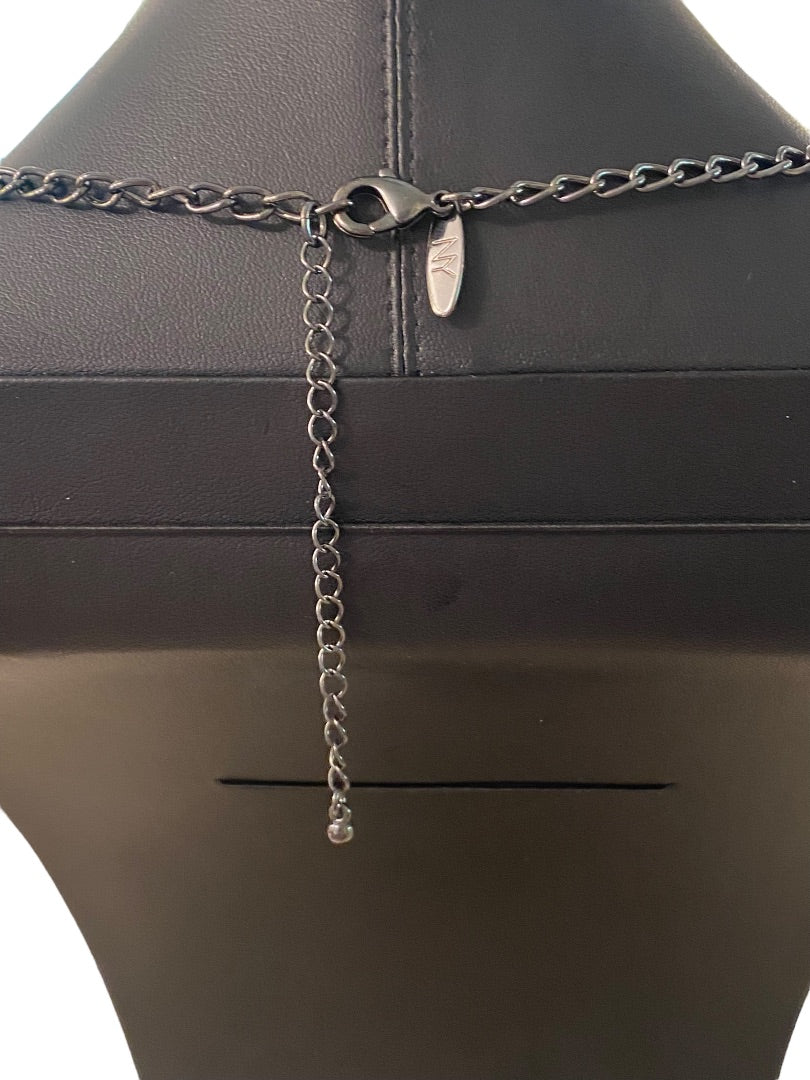 New York & Co Pewter Color and Silvertone Fringe Necklace 18-21" Lobster Clasp 1.5" Drop