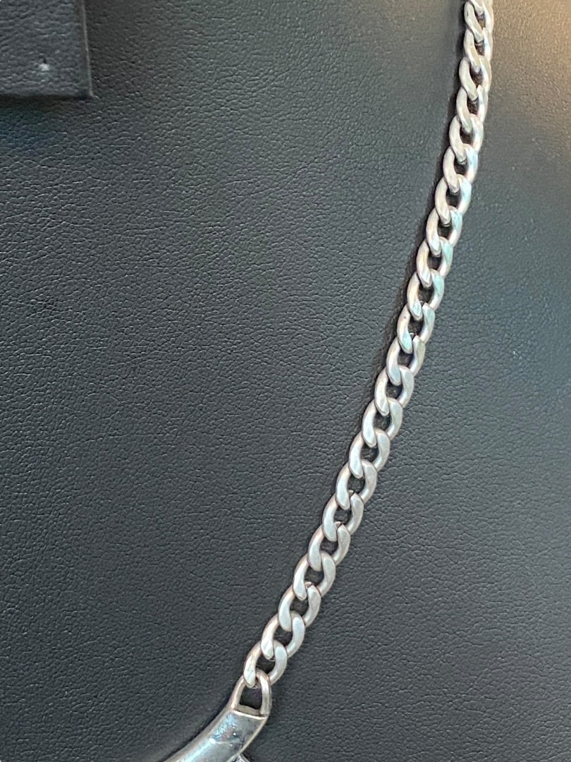 Silvertone Necklace 18"-21"Demilune Attached Pendant Lobster Clasp