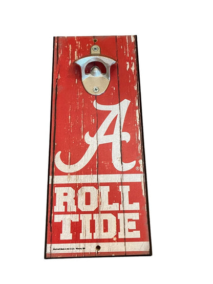 Alabama Crimson Tide Bottle Opener Wood Sign Wall Plaque Mount Bar New  5"x11" Wincraft