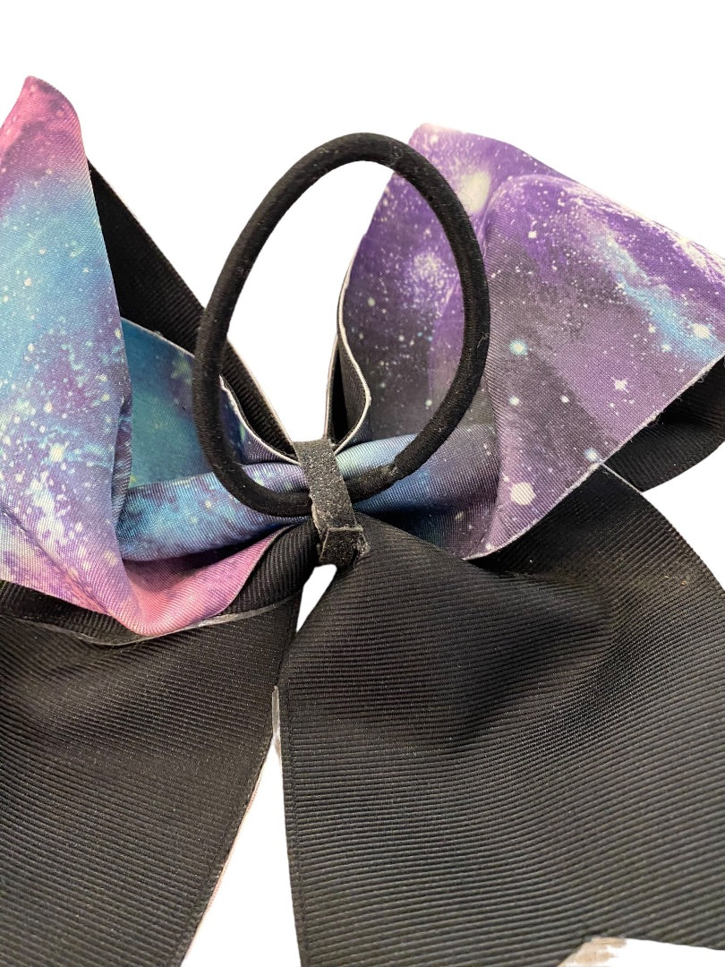 Girls Oversize Hair Bow 6" Elastic Ponytail Galaxy Print Blue Pink Purple