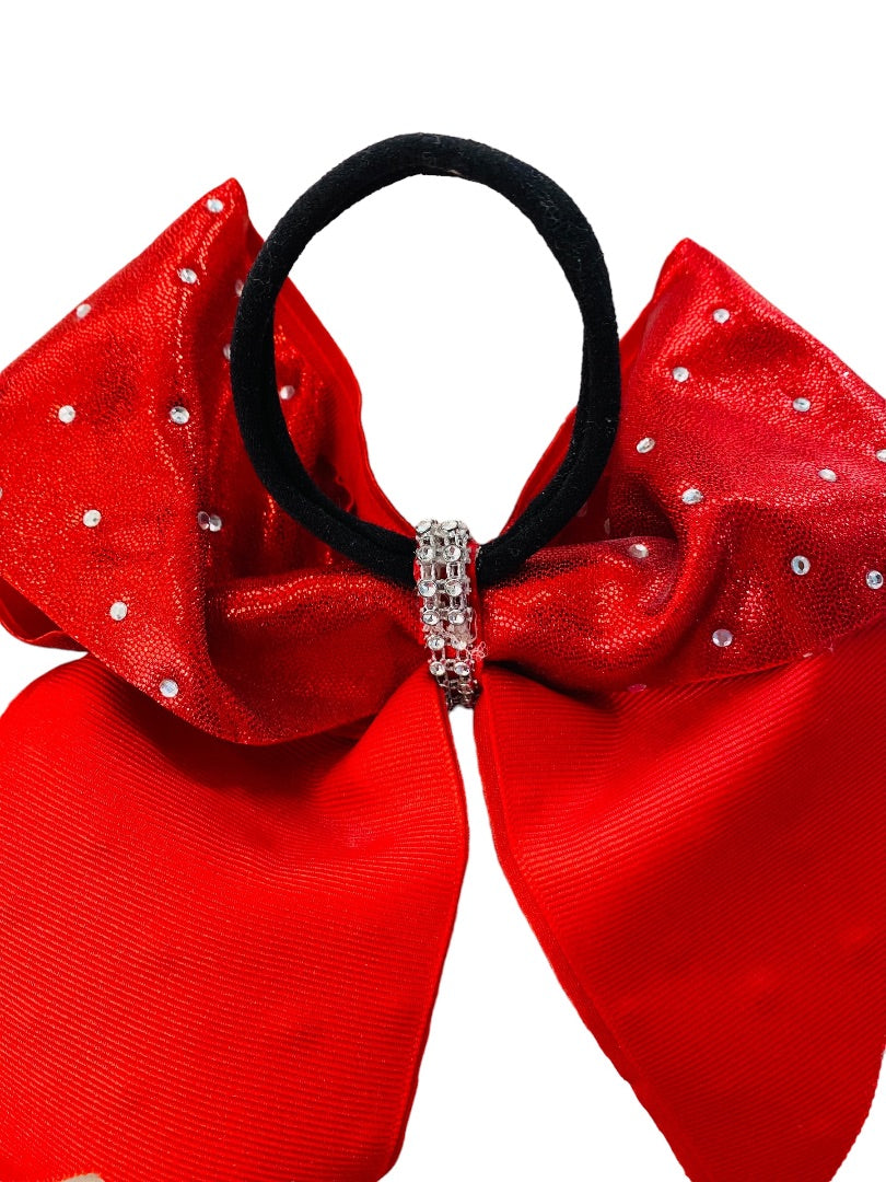 Girls Oversize Hair Bow 8" Elastic Ponytail Holder Red  Bejeweled