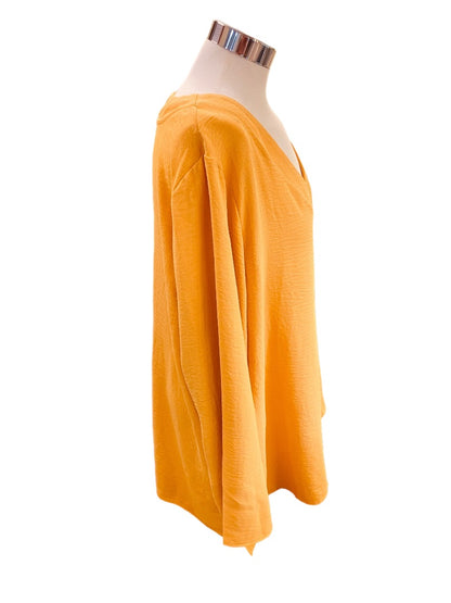 18/20 Asley Stewart Womens New Yellow Gold Crinkle V-Neck Pull Over Blouse Top