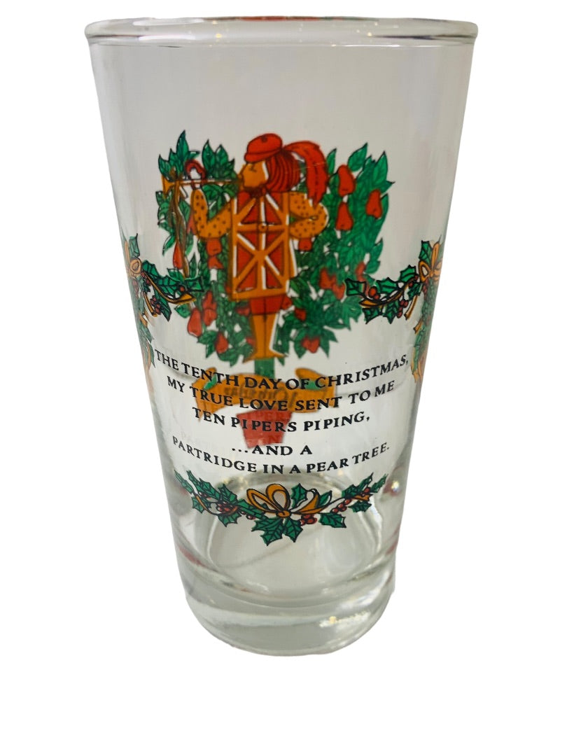 Vintage Tumbler Glass Taylor Smith & T 10th Day of Christmas Orange 10 oz Drinking