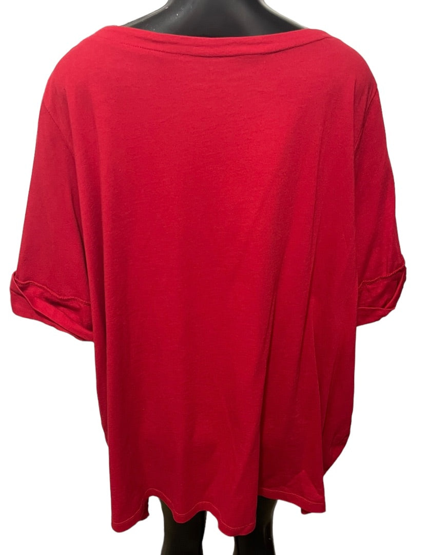 2X (26/28) Woman Within Red Short Sleeve Top Thsirt Cuffed Sleeve