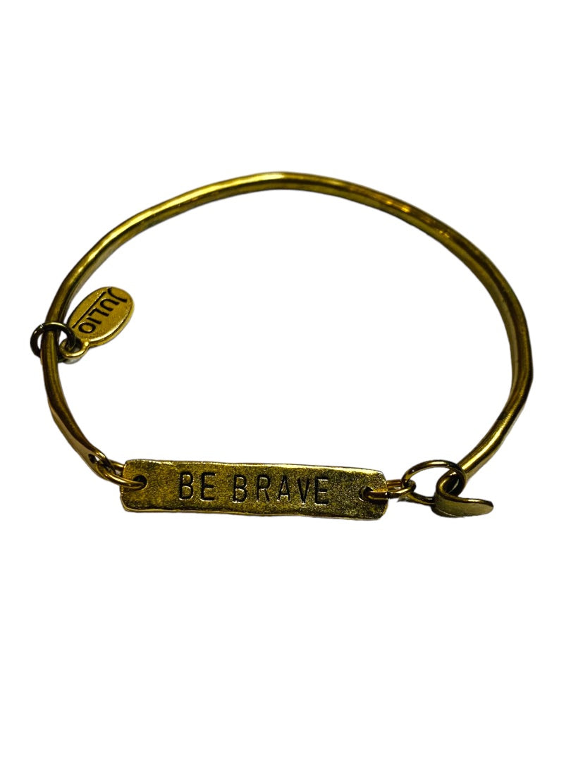 Julio Goldtone Bangle Bracelet "Be Brave" 2.5" Diameter Hook Closure