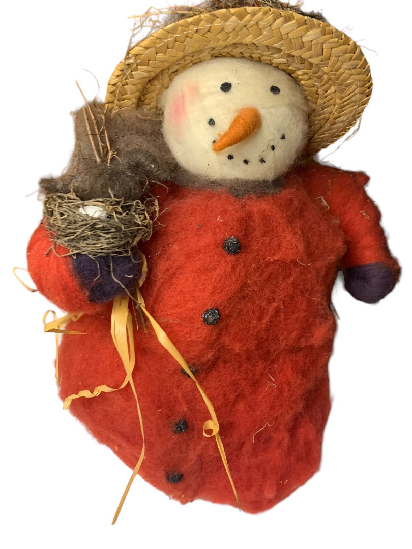 Snowwoman Snowman Decoration Felted over Styrofoam Country Nature Theme 12"