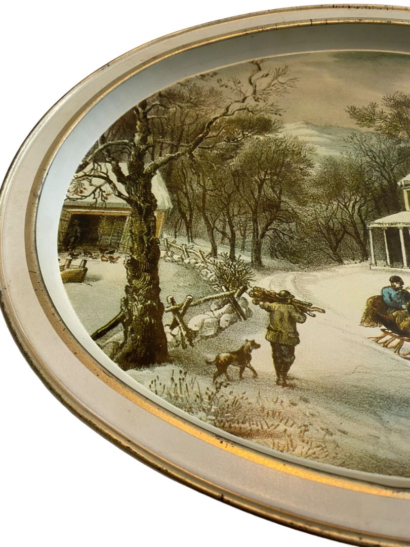 Currier and Ives The American Homestead Metal Tray Serving Vintage Winter