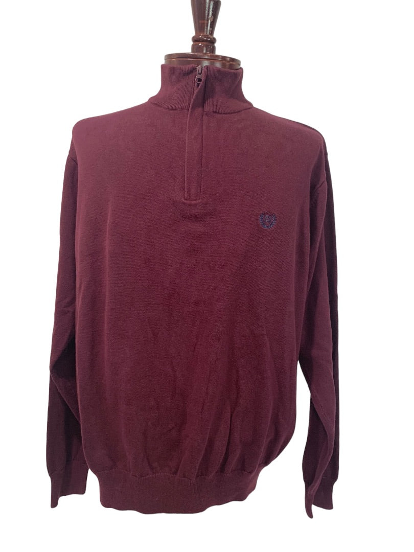 XL Chaps Mens Burgundy Sweater 1/4 Zip Pullover 100% Cotton Mockneck