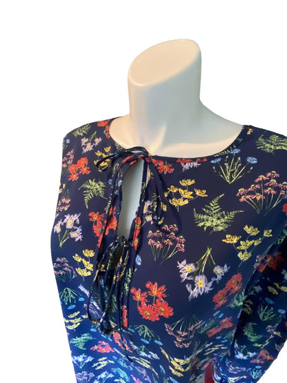 20W Eloquii Elements Navy Floral Tie Neck Blouse Tunic