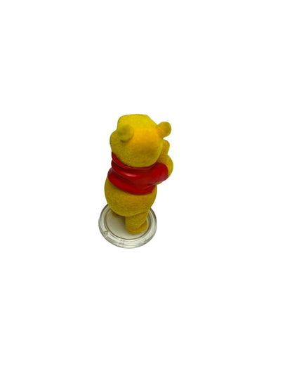 Disney Microworld Winnie the Pooh Flocked Figurine on Clear Base D033 2.1"h