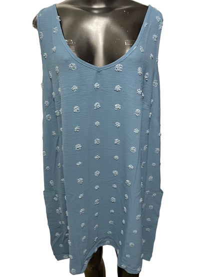 XXL Blooming Jelly New Swiss Dot Sleeveless Tank Shift Dress Blue Pockets